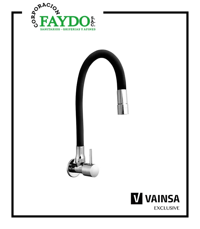 Llave Para Lavadero A La Pared Pico Flexible Negro Bali Vainsa