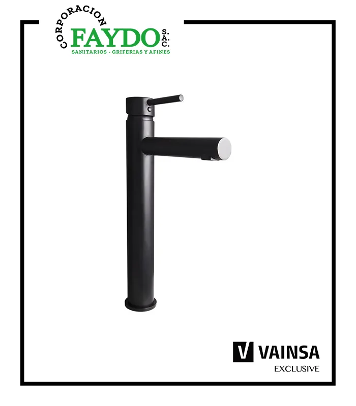 Mezcladora Monocomando Para Lavatorio Alta Lever Black Vainsa