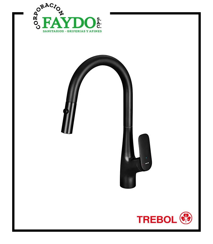 Monocomando Cocina Pico Extraíble Oxford Negro Mate Trebol