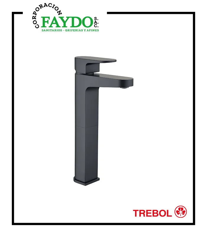 Mezcladora Lavatorio Monocomando Pico Alto Negro Mate Oxford Trebol