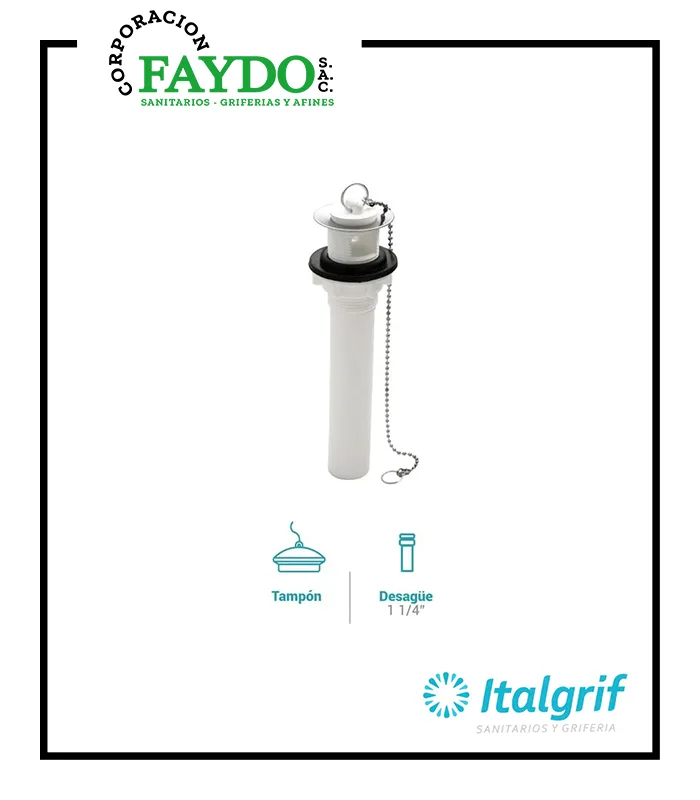 Desague De 1 1/4″ X 8 Con Tapon Y Cadena Italgrif